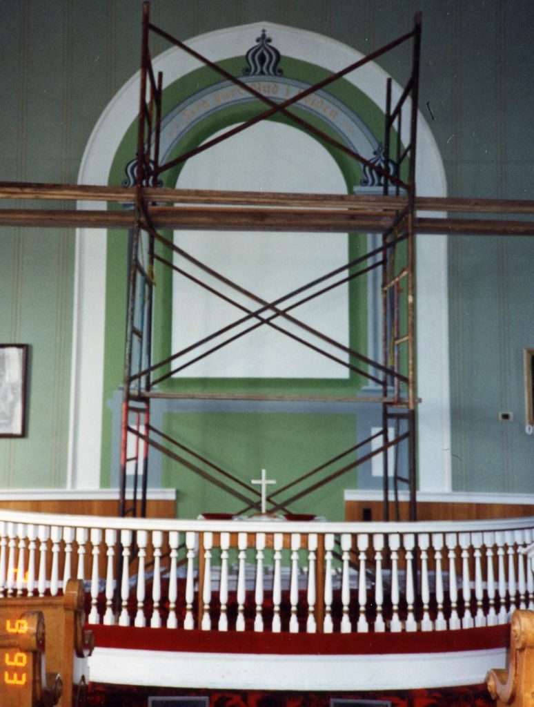 1993 Altar Painting Restoration - Scaffolding with painting started